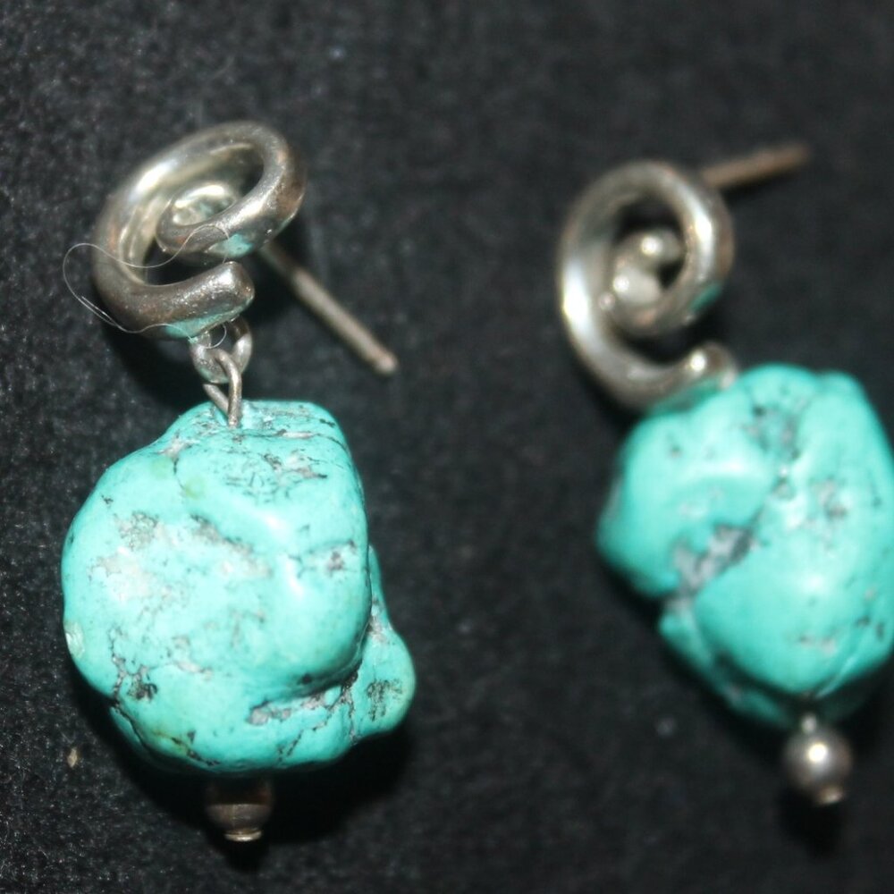 925 Sterling Silver Genuine Rock Turquoise Necklace & Earrings Set Bundle 94Gr - Picture 5 of 6